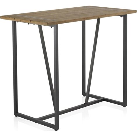 Table de bar métal et bois esprit industriel naturel - bois naturel et métal noir mat