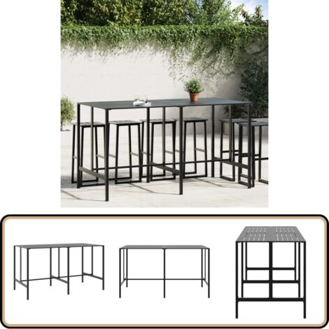 Table de bar noir 200x100x110 cm acier enduit de poudre - Table De Bar - Table D'appoint Extérieur - Mobilier De Jardin - Table Métal - Table Noire