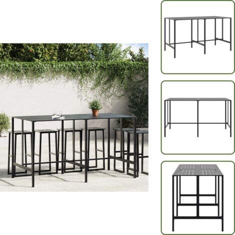 Table de bar noir 200x100x110 cm acier enduit de poudre - Table De Bar - Table D'appoint Extérieur - Mobilier De Jardin - Table Métal - Table Noire