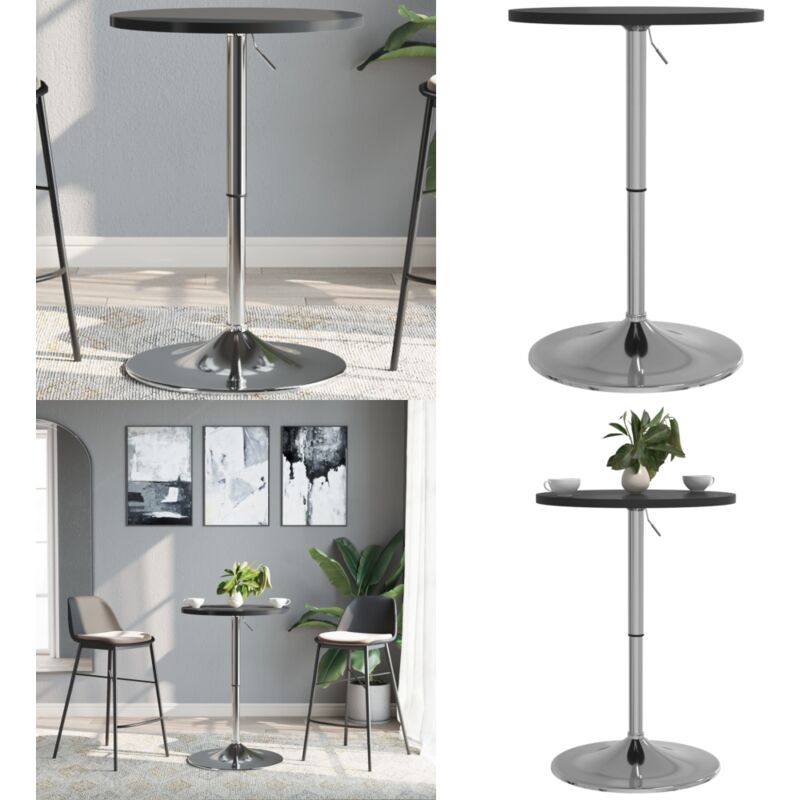 Vidaxl - Table de bar noir 50x50x90 cm bois d'ingénierie et acier chromé - Table De Bar - Table Pub - Table Cuisine - Table Ajustable - Table Noire