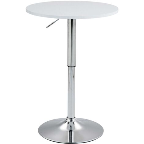 Table de bar réglable en hauteur Ø60 cm – Plateau bois blanc rond pied trompette métal stable et moderne 100009152