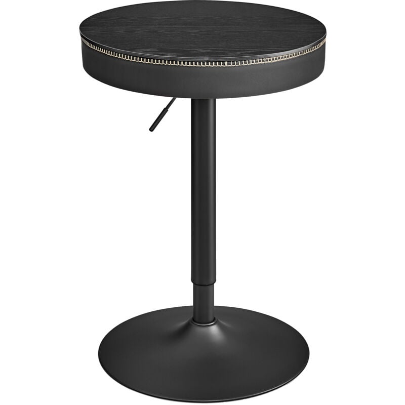 Table de Bar Réglable en Hauteur, Petite Table avec Rangement, pu avec Coutures, Style Moderne Mi-siècle, Bar, Cuisine, Salon, Noir Boisé et Noir