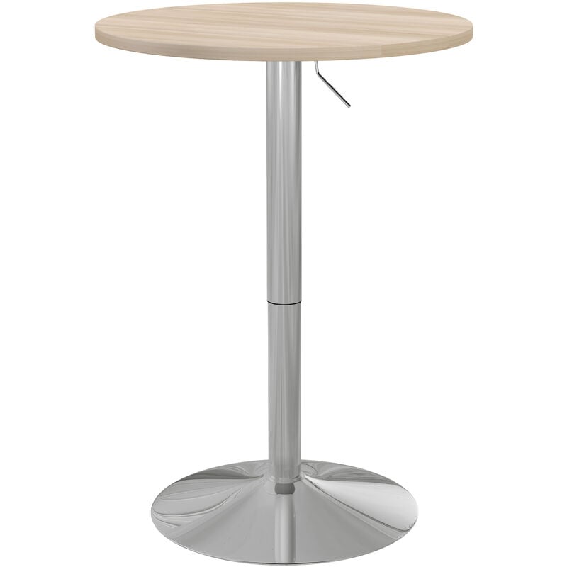 Table de bar ronde ø 60 cm table bistro chic hauteur réglable 69-91 cm acier chromé aspect bois clair - Beige