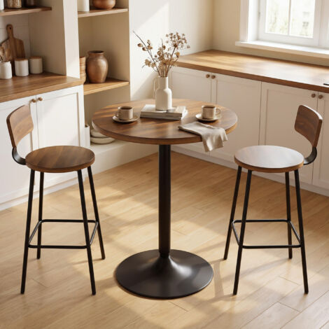 Table de bar ronde 60 cm. table haute cuisine mange-debout avec patins antidérapants. pour cuisine. salon. noyer