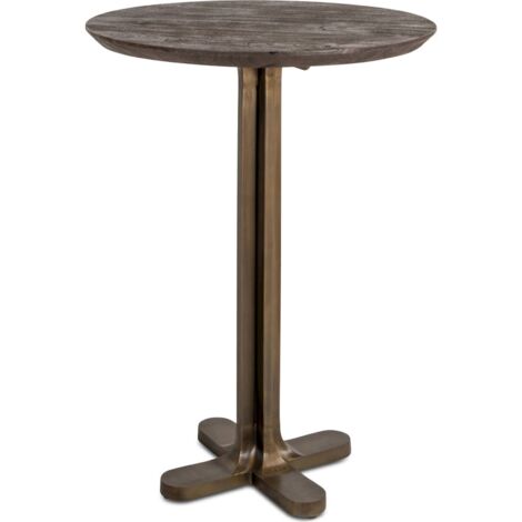 Table de bar ronde élégante bois foncé pieds or brossé - Bois foncé et or brossé