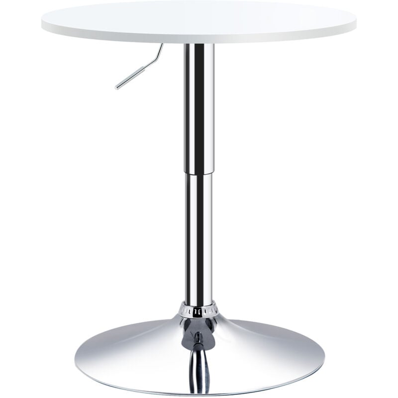 Table de bar ronde mange-debout - hauteur réglable - plateau pivotant - métal chromé mdf blanc