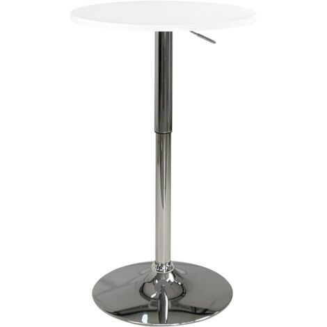Table de bar ronde SETI, table de bistrot, table pour manger debout, hauteur réglable, base blanche, diamètre 60 cm, pivotante Seti (blanc intégré)