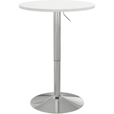 Table de bar ronde, table haute de cuisine, hauteur réglable de 69 à 91 cm, plateau pivotant à 360°, blanc et argent