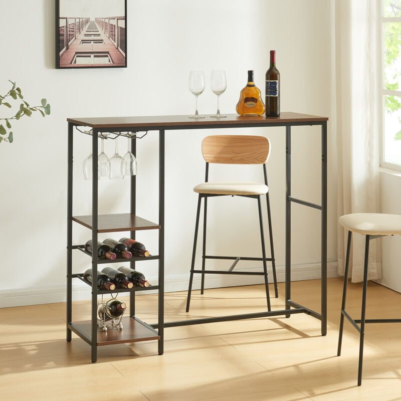 [en.casa] - Table de bar Stjørdal 120 x 40 x 105 cm noir effet noyer