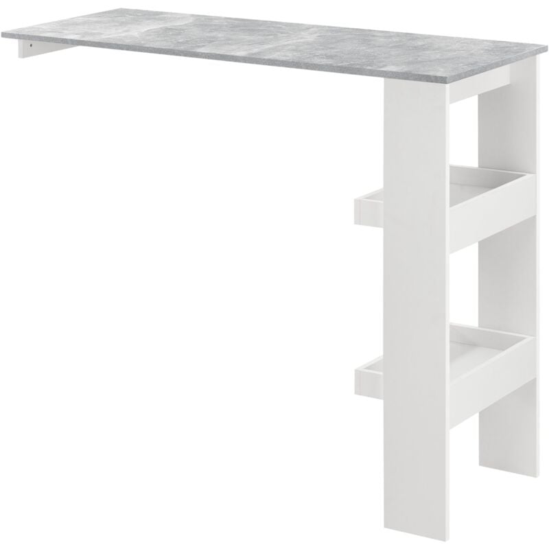 Helloshop26 - Table de bar stylée avec compartiments de rangement table bistrot 120 cm blanc et gris