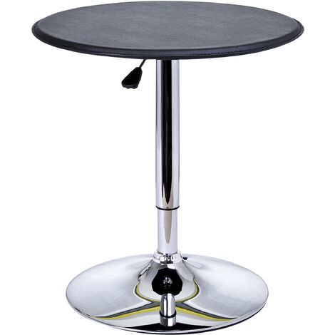 main image of "Table de bar table bistro chic style contemporain table ronde hauteur réglable 67-93 cm Ø 63 cm plateau pivotant 360° métal chromé PVC noir - Noir"