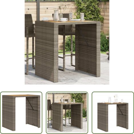 Table de bar -  Table de bar de jardin et dessus en bois acacia résine tressée