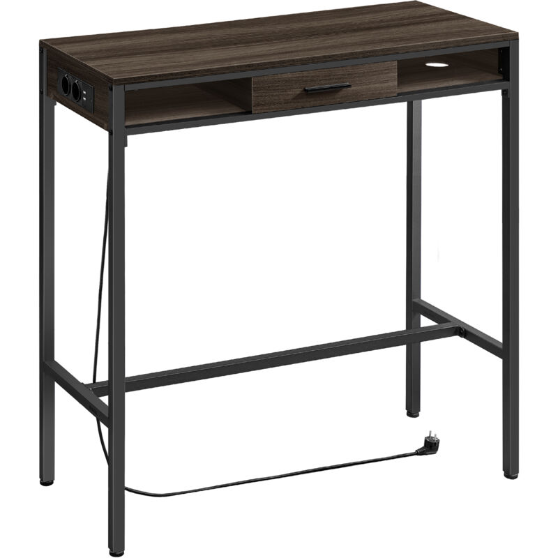 Table de Bar, Table de Pub avec Multiprise et Tiroir Amovible en Tissu Non-Tissé, Crochets, 40 x 99,8 x 104,6 cm, Marron