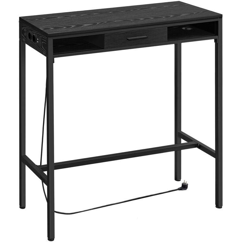 Vasagle - Table de Bar, Table de Pub avec Multiprise et Tiroir Amovible en Tissu Non-Tissé, Crochets, 40 x 99,8 x 104,6 cm, Noir