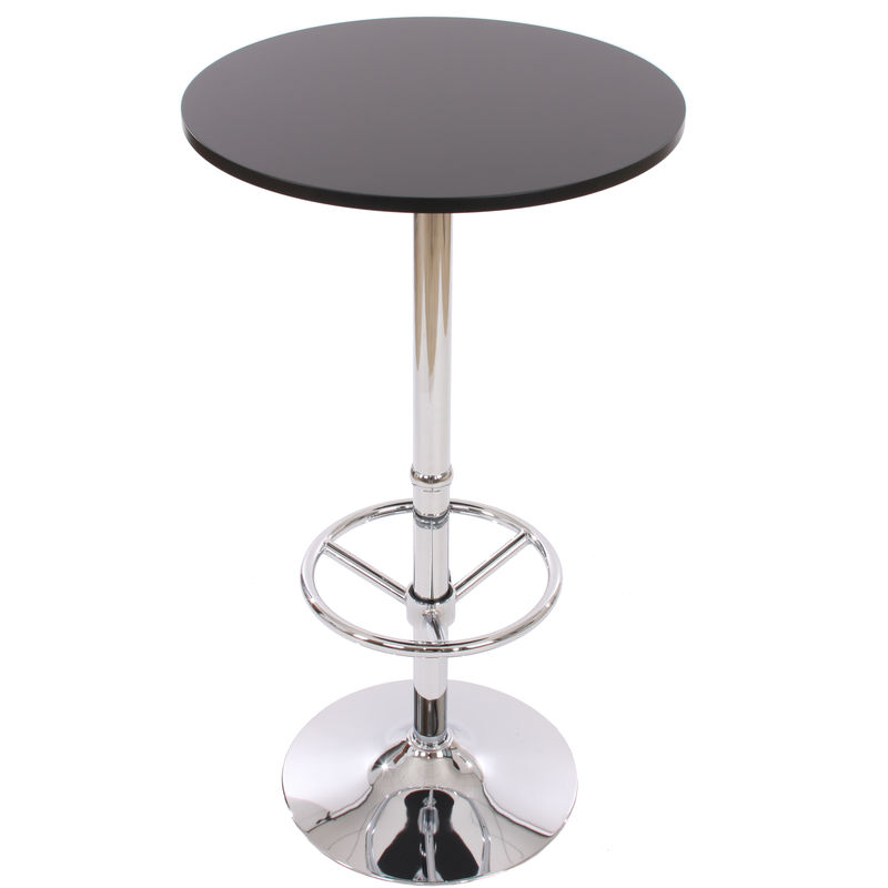 table de bar / table haute bari, ronde, avec repose-pied, 109x60x60cm, noir - black