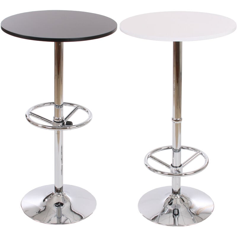 Table de bar / table haute Bari, ronde, avec repose-pied, 109x60x60cm, noir