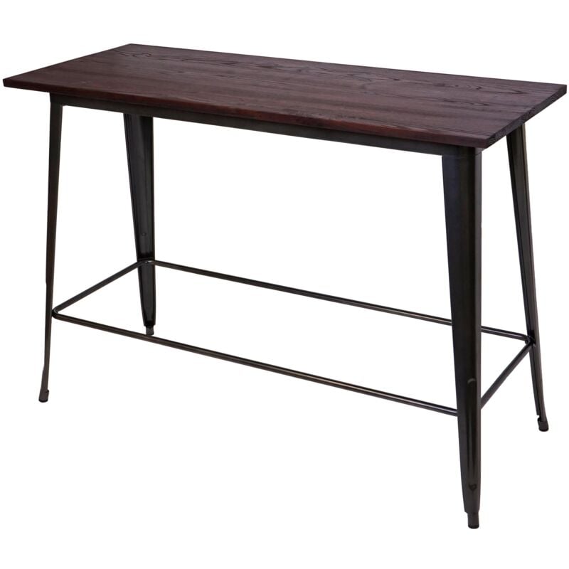 Table de bar table haute de comptoir design industriel en bois d'orme 106x147x60cm vintage brun noir 040001246