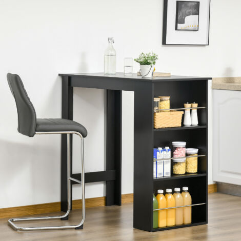 Table de bar table haute de cuisine mange-debout comptoir - dim. 112L x 57l x 106H cm - 3 étagères - noir