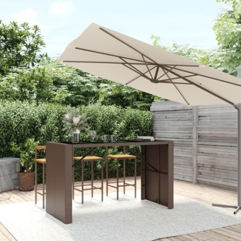 Table de bar Table Haute Table d'appoint et dessus en verre marron 185x80x110 cm poly rotin BZTHBS848744