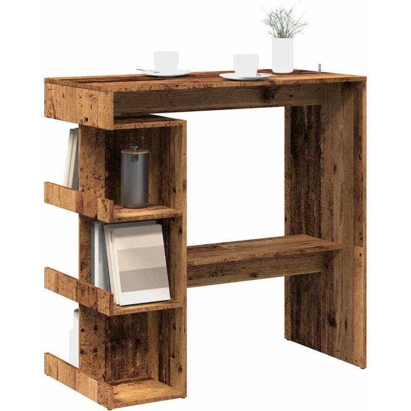 vidaXL Table de bar étagère de rangement vieux bois 100 x 48 x 101,5cm