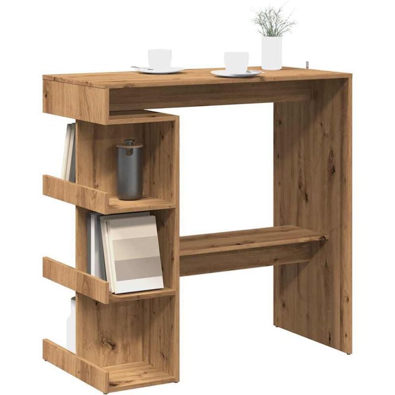 vidaXL Table de bar avec étagère de rangement chêne artisanal