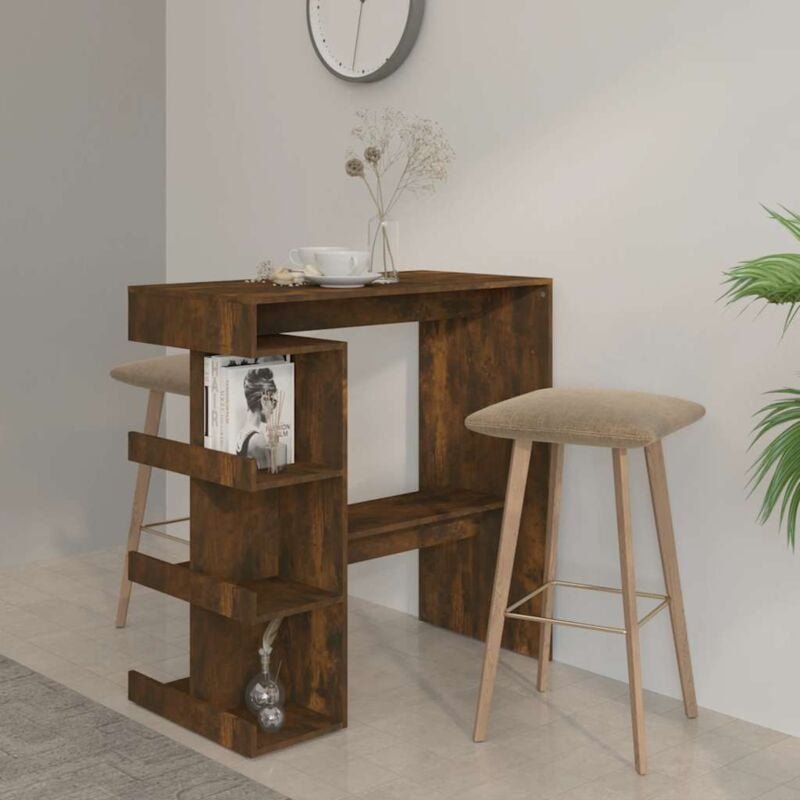Vidaxl - Table de bar et étagère de rangement Chêne fumé 100x50x101,5 cm