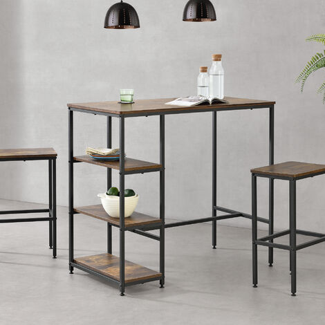 Table de Bar Växjö 3 Étagères 100 x 109 x 60 cm Noir Effet Bois Foncé [en.casa]