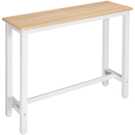 Table de bar WOLTU, 120x40x100 cm, Table de bistrot, Table à manger, Structure en métal, Plateau en bois massif, Chêne clair