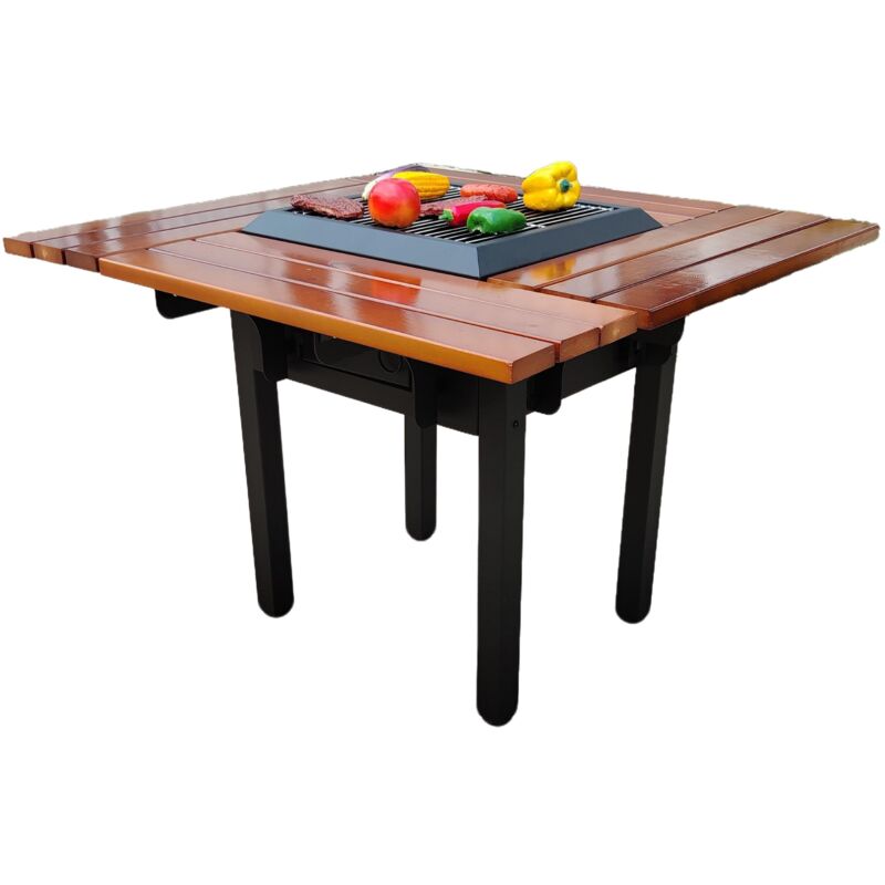 Table de barbecue avec gril et plateau en bois