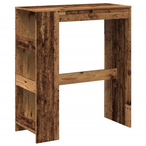 Table de bar，Table de Cuisine，Table Haute avec étagères vieux bois bois d'ingénierie CFW722620