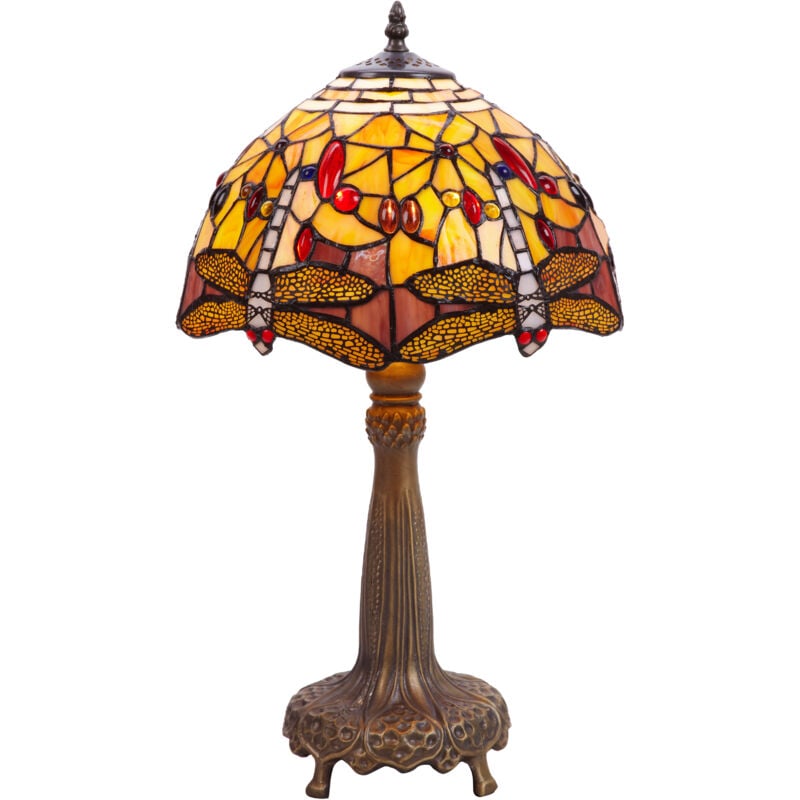 Lampe de table base en forme avec abat-jour libellules jaunes Tiffany diamètre 30cm Série Compact