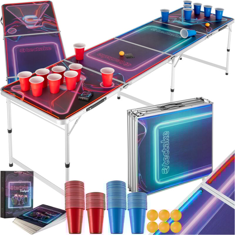 Tectake - Table de beer pong beer wars i avec éclairage led et jeu cartes -