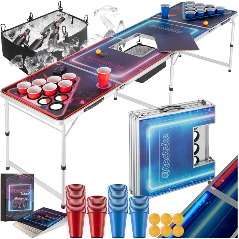 Tectake - Table de beer pong beerwars ii avec compartiment à glace et éclairage led -