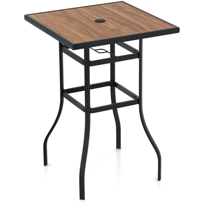 Northix - Table de bistro avec trou pour parasol et plateau en aspect bois table de balcon carree