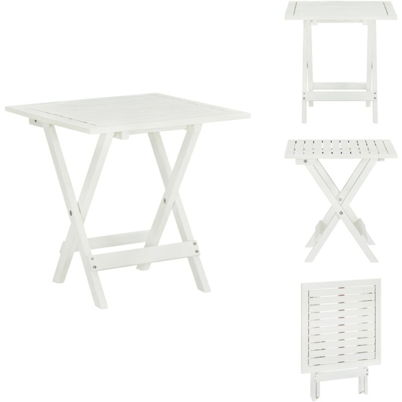 Table de bistro Blanc 46x46x47 cm Bois d'acacia massif - Table Basse Pliable - Table De Jardin - Acacia Massif - Table D'extérieur - Mobilier De