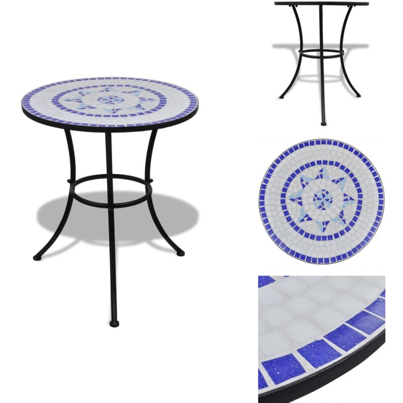 Table de bistro Bleu et blanc 60 cm Mosaïque - Table De Jardin - Table Bistrot - Table Mosaïque - Table Extérieure - Mobilier De Jardin
