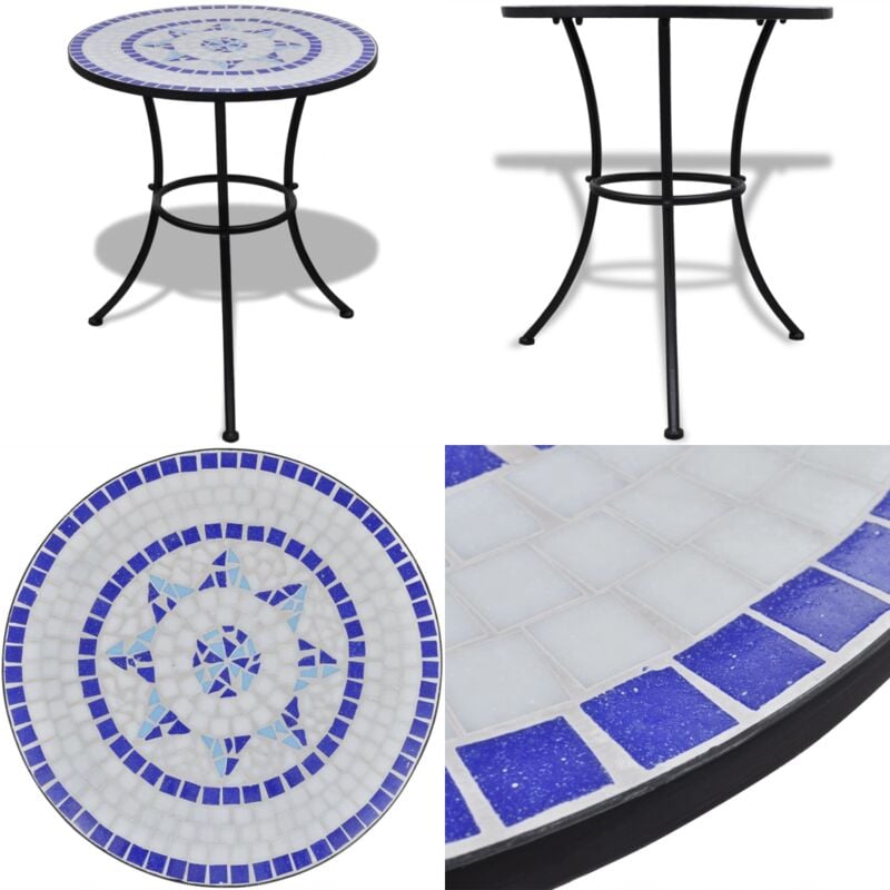 Table de bistro Bleu et blanc 60 cm Mosaïque - Table De Jardin - Table Bistrot - Table Mosaïque - Table Extérieure - Mobilier De Jardin - Home &