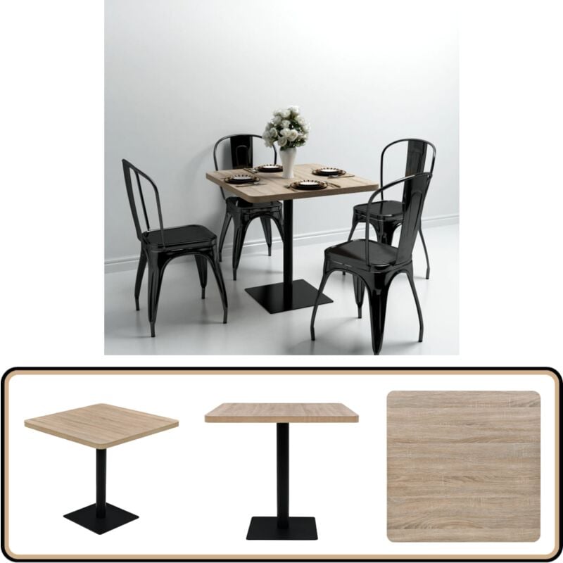 Vidaxl - Table de bistro mdf et acier Carré 80x80x75 cm Couleur de chêne - Table De Bistrot - Table Ronde - Table Pour Jardin - Mobilier Extérieur