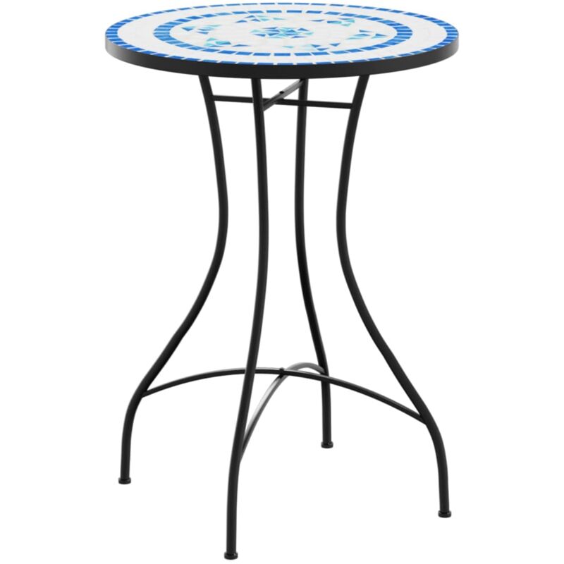Table de bistro mosaïque bleu et blanc Ø50x70 céramique