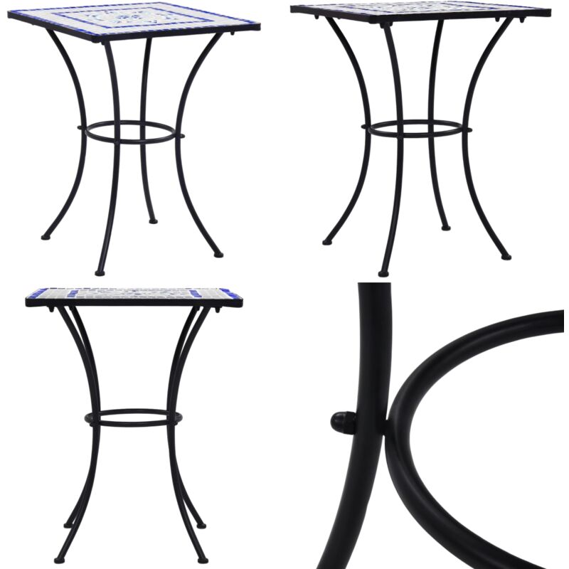 Table de bistro mosaïque Bleu et blanc 60 cm Céramique - Table De Jardin - Table Bistro - Table Mosaïque - Table Extérieure - Mobilier De Jardin