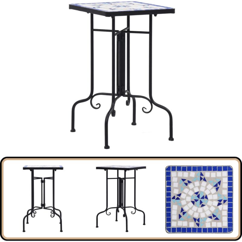 Table de bistro mosaïque bleu et blanc Céramique - Table D'appoint Extérieur - Table Mosaïque - Table Fleurie - Décoration Jardin - Mobilier De Jardin