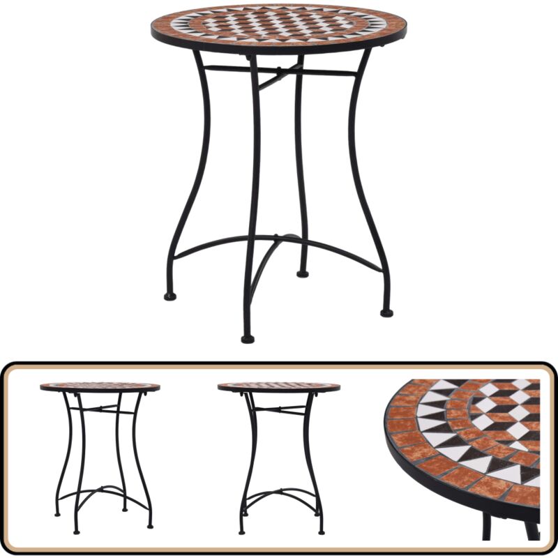 Table de bistro mosaïque Marron 60 cm Céramique - Table De Jardin - Table D'appoint - Mobilier De Jardin - Table Mosaïque - Table Extérieure
