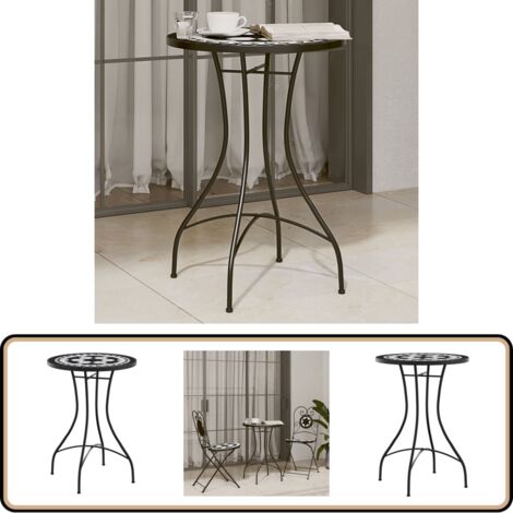Table de bistro mosaïque noir et blanc Ø50x70 cm céramique - Table De Bistro - Table Extérieure - Table Mosaïque - Mobilier De Jardin - Décoration Extérieur