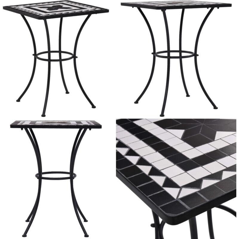 Table de bistro mosaïque Noir et blanc 60 cm Céramique - Table De Jardin - Table D'appoint - Mobilier De Jardin - Table Mosaïque - Table Noire - Home