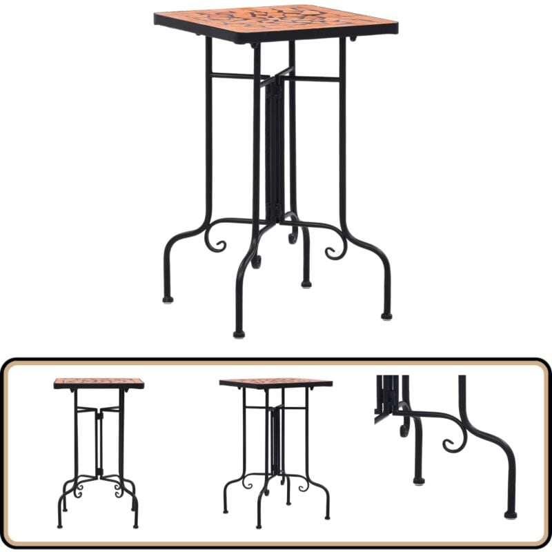 Table de bistro mosaïque Terre cuite Céramique - Table Basse Extérieure - Table D'appoint Jardin - Table Mosaïque - Table Fleurie - Décoration