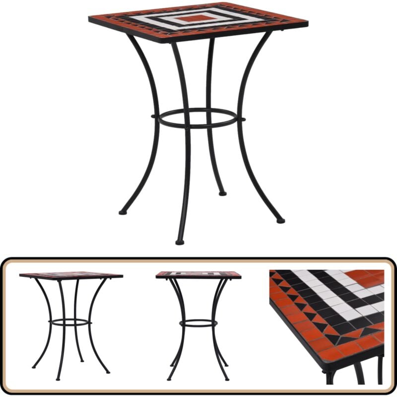 Table de bistro mosaïque Terre cuite et blanc 60 cm Céramique - Table De Jardin - Table D'appoint - Table Mosaïque - Mobilier De Jardin - Terrasse
