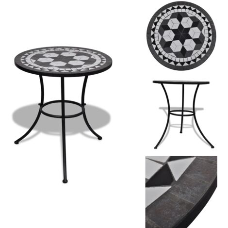 Table de bistro Noir et blanc 60 cm Mosaïque - Table De Jardin - Table D'appoint - Mobilier De Jardin - Table En Céramique - Table Noire