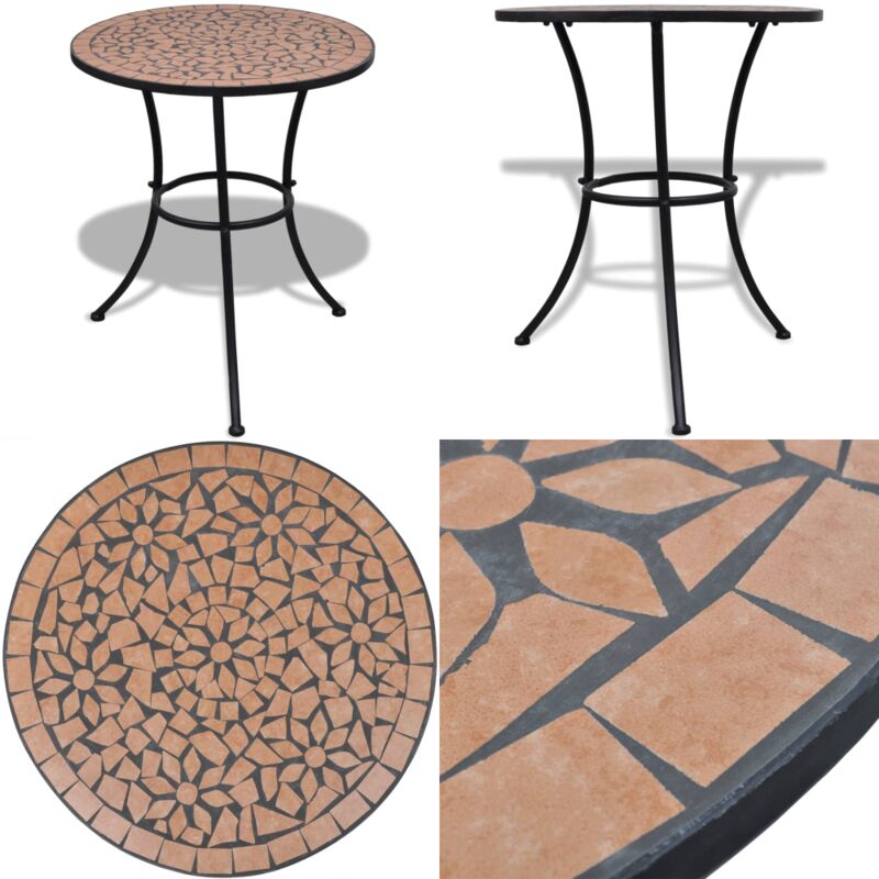 Table de bistro Terre cuite 60 cm Mosaïque - Table De Jardin - Table D'appoint - Table En Céramique - Table En Fer - Mobilier De Jardin - Home &
