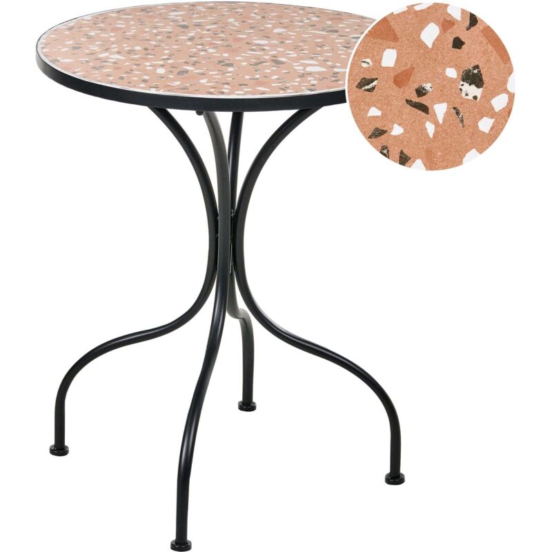 Table de Bistro Vintage en Métal 60 cm avec Plateau Effet Terrazzo Structure en Fer Noire Adrano