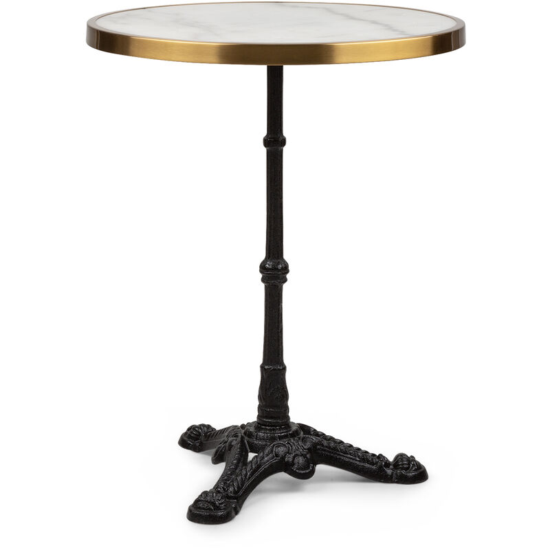 Table de bistrot Blumfeldt style art nouveau - 57,5 x 72 cm (øxh) - Table marbre - plateau rond en marbre - Table bar - noir , blanc & or